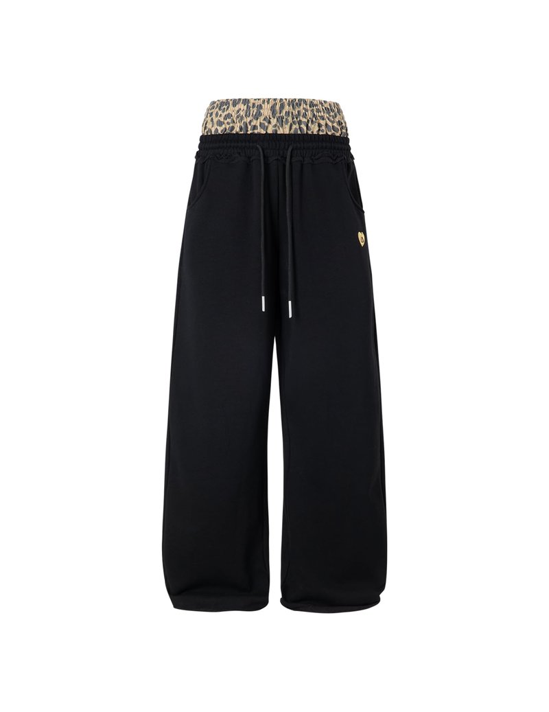 Aelfric Eden Baggy Wide Leg Sweatpants for Women Men Double Waist Camo Elastic Waisted Lounge Pants with Pockets Leopard Small