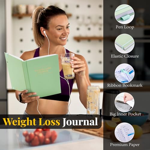 5 MINUTES A DAY Weight Loss Journal for Women, 90 Days Food and Fitness Planner, Calories Counter Book to Track Meal And Exercise, Weightlifting Journal Home Gym Accessories Gift-Green