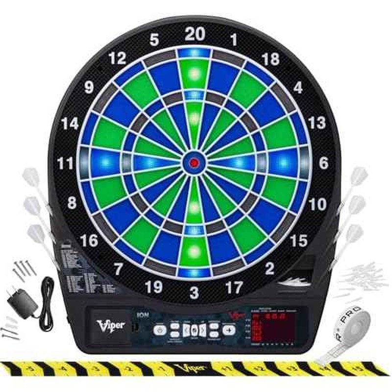 Viper Ion Electronic Dartboard, Illuminated Segments, Light Based Games, Green and Blue Segment Colors, Ultra Thin Spider to Increased Scoring Area