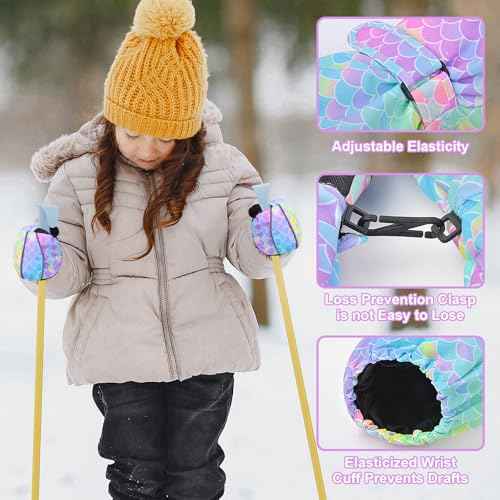 Kids Gloves Winter Toddler Mittens Girls Snow Ski Glove Waterproof Warm Sherpa with Long Cuff Snowboard Gloves