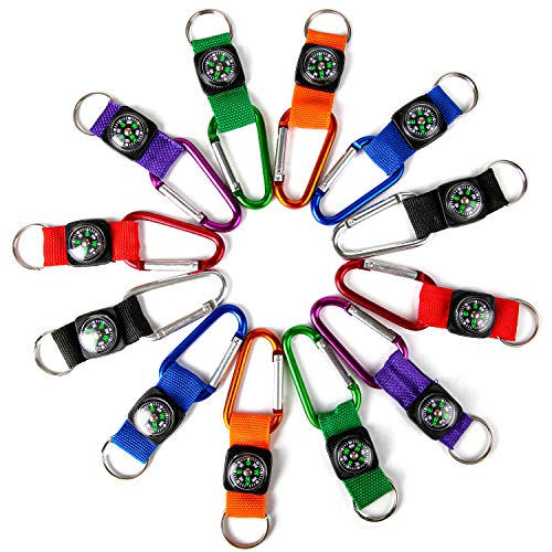 PROLOSO Colorful Carabiner Compass Keychain Belt Clips Kids Toys Prizes Outdoors Adventure Party Favors 20 Pcs