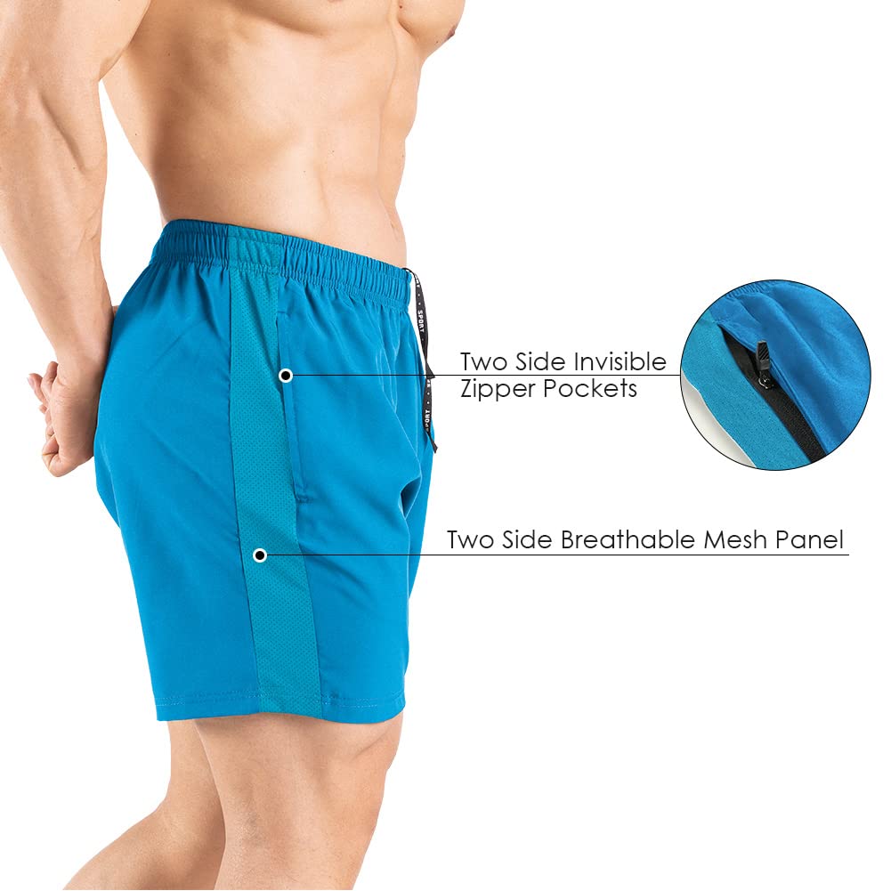 Gaglg Men's 5" Running Shorts 2 Pack Quick Dry Athletic Workout Gym Shorts with Zipper Pockets Light Blue/White,X-Large