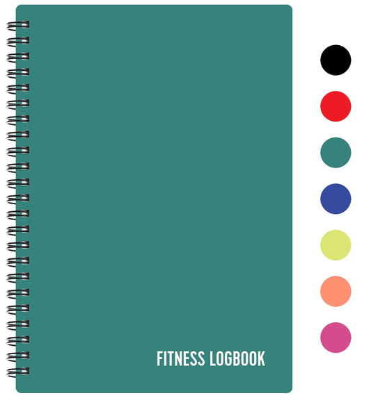 Fitness Logbook (Green) - A5 Undated Workout Journal For Men & Women - Plastic Cover & Thick Paper - Planner Log Book To Track Weight Loss, Muscle Gain, Gym Exercise, Bodybuilding Progress