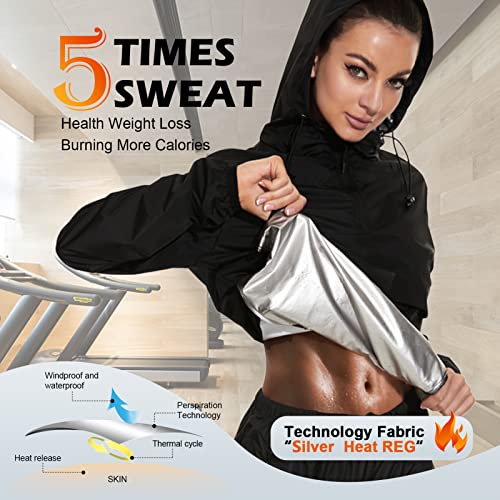 YYQ Sauna Suit for Women Weight Loss Sauna Jacket Sweat Shirt Hoodies Gym Boxing Workout Tops Sweat Suits for Women Plus Size (Black Jacket Only, Small)