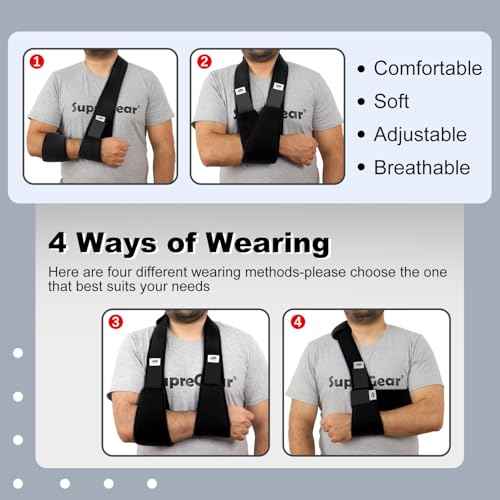 supregear Arm Sling Shoulder Immobilizer, Rotator Cuff Support Brace, Lightweight Comfortable Sling for Shoulder Injury, Broken, Dislocated, Fracture, Strain, Left Right, Men Women, Black