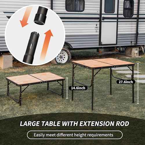 Naturehike Folding Camping Table, Portable Tables with Adjustable Legs, 35.4¡¿23.6¡¿14.6 Inch Foldable Camp Pinic Tables with Carry Bag for Outdoor Camping, BBQ, Travel - Large Retro