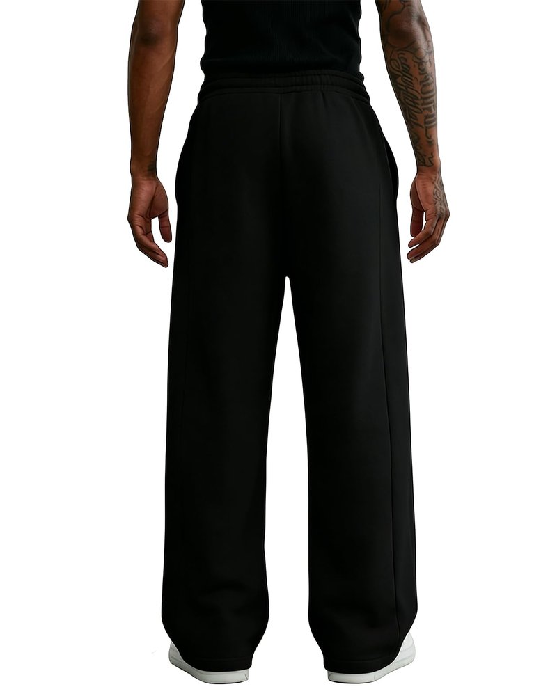 Wangdo Men's Baggy Sweatpants Wide Leg Lounge Cotton Jogging Pants Casual Elastic Waist Joggers with Pockets Black