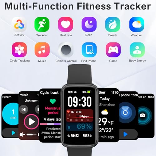 Black VMQIPNS Fitness Tracker Smart Watch with 24/7 Heart Rate & Blood Oxygen Monitoring, 1.47" HD Touchscreen, 100+ Sport Modes