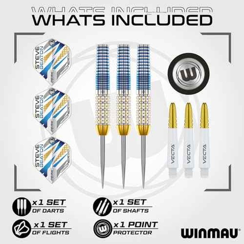 WINMAU Darts - Professional Player - Steve Beaton Legacy Edition 90% Tungsten Darts Set with Dart Flights and Dart Shafts (Stems) ? Available in Soft and Steel Tip - Available weights 18g, 22g and 24g