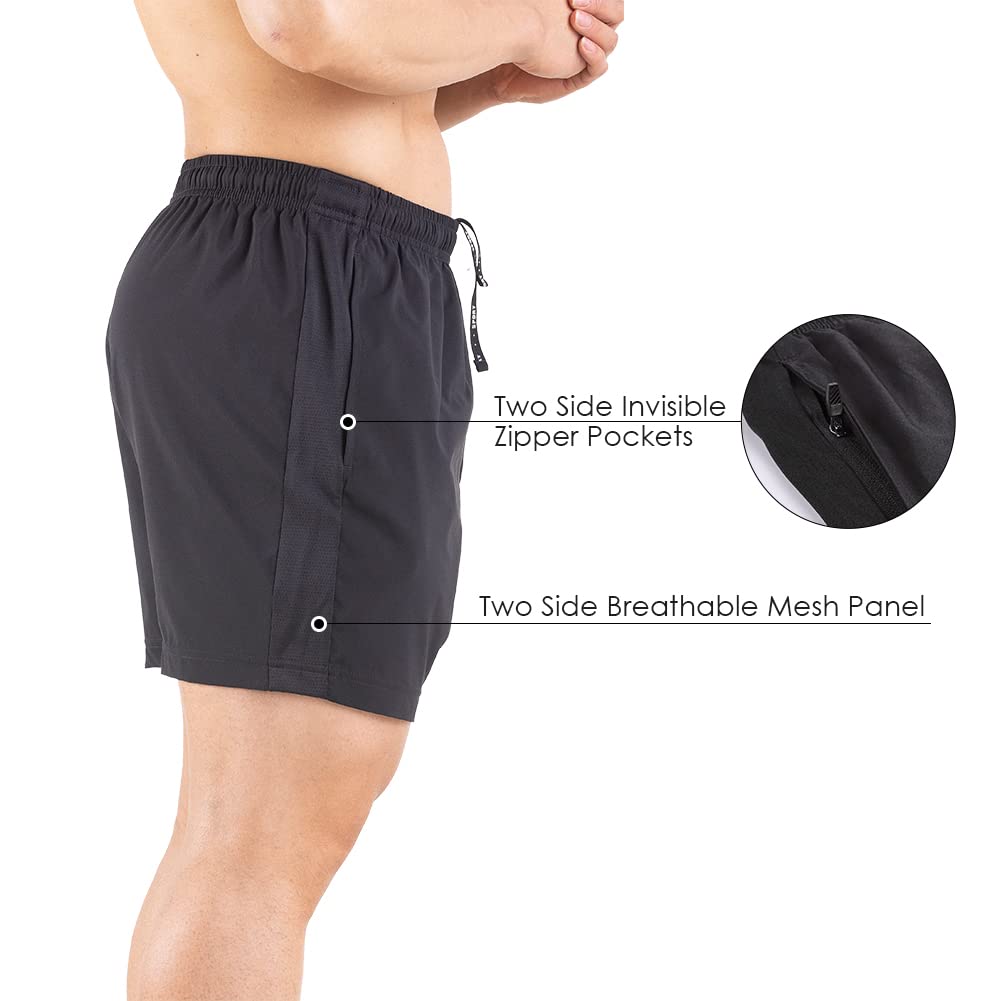 Gaglg Men's 5" Running Shorts 2 Pack Quick Dry Athletic Workout Gym Shorts with Zipper Pockets Black/Green,XX-Large