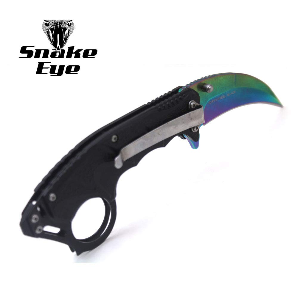 Snake Eye Tactical Everyday Carry Spring Assist Style Folding Pocket Knife EDC (Rainbow)