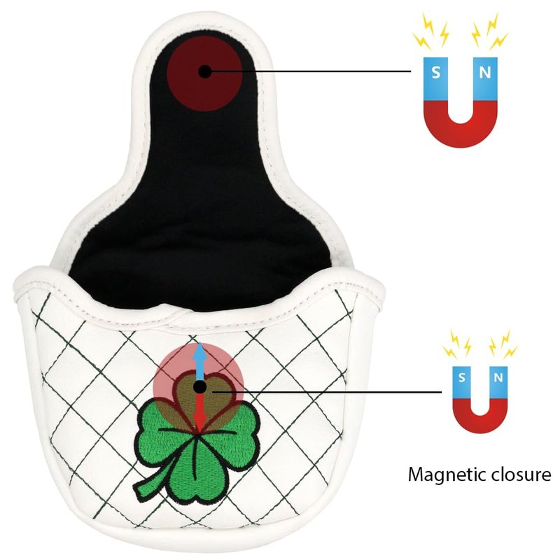 PINMEI Golf Head Covers Mallet Putter Cover Mallet Headcover Magnetic Embroidered Four-Leaf Clover Fit for Titleist Callaway Ping Taylormade Cobra Ect.