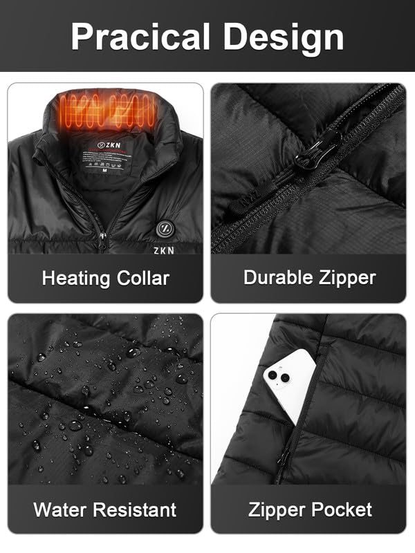 ZKN Heated Vest for Men with 14400mAh 7.4V Battery Pack Included, Lightweight Men's Heated Vest Rechargeable