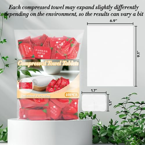 40PCS Compressed Towel Tablets - Travel Towel, Disposable Face Towels for Travel,Camping Towel, Disposable Washcloths for Adults Hiking Gear Individual Packaging Face Remove Makeup Wipes