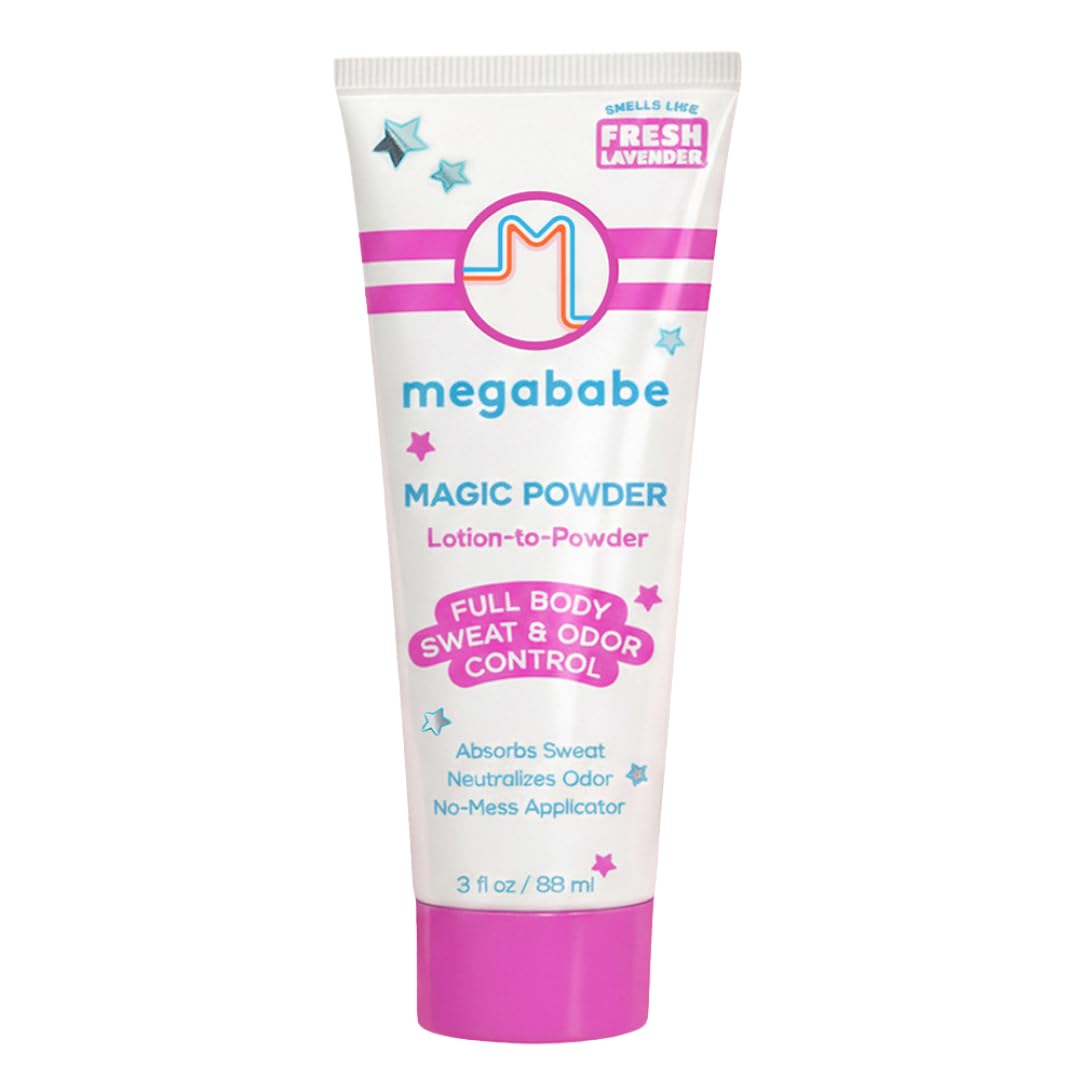 Megababe Sweat & Odor Absorbing Lotion - Magic Powder Stay-Dry Lotion to Powder | Summer and Hot Weather Essential | Aluminum-Free, Talc-Free | 3 fl oz