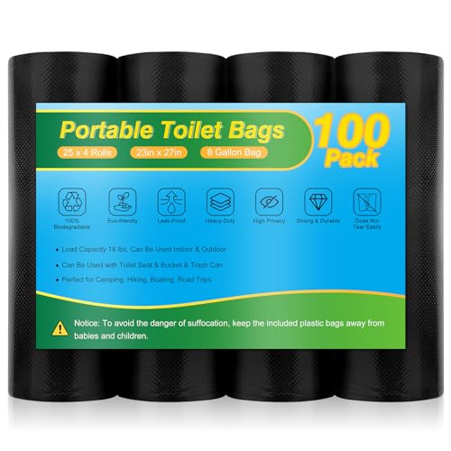 Portable Toilet Bags - 8 Gallon Camping Toilet Bags, Biodegradable Travel Potty Bag for Portable Toilet, Thickened Camp Toilet Waste Bags for 5 Gallon Bucket Toilet, Compostable Trash Bags