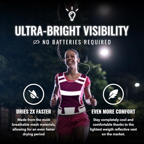 247 Viz Mesh Reflective Vest with Inside Pocket - High Visibility Reflective Running Gear Safety Vest Straps for Men, Women,Kids, for Night Running, Walking, & Cycling