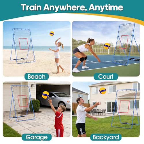 OLIXIS Light Blue Volleyball Rebounder Net 7x4 ft with Travel Bag - All-Weather Training Equipment