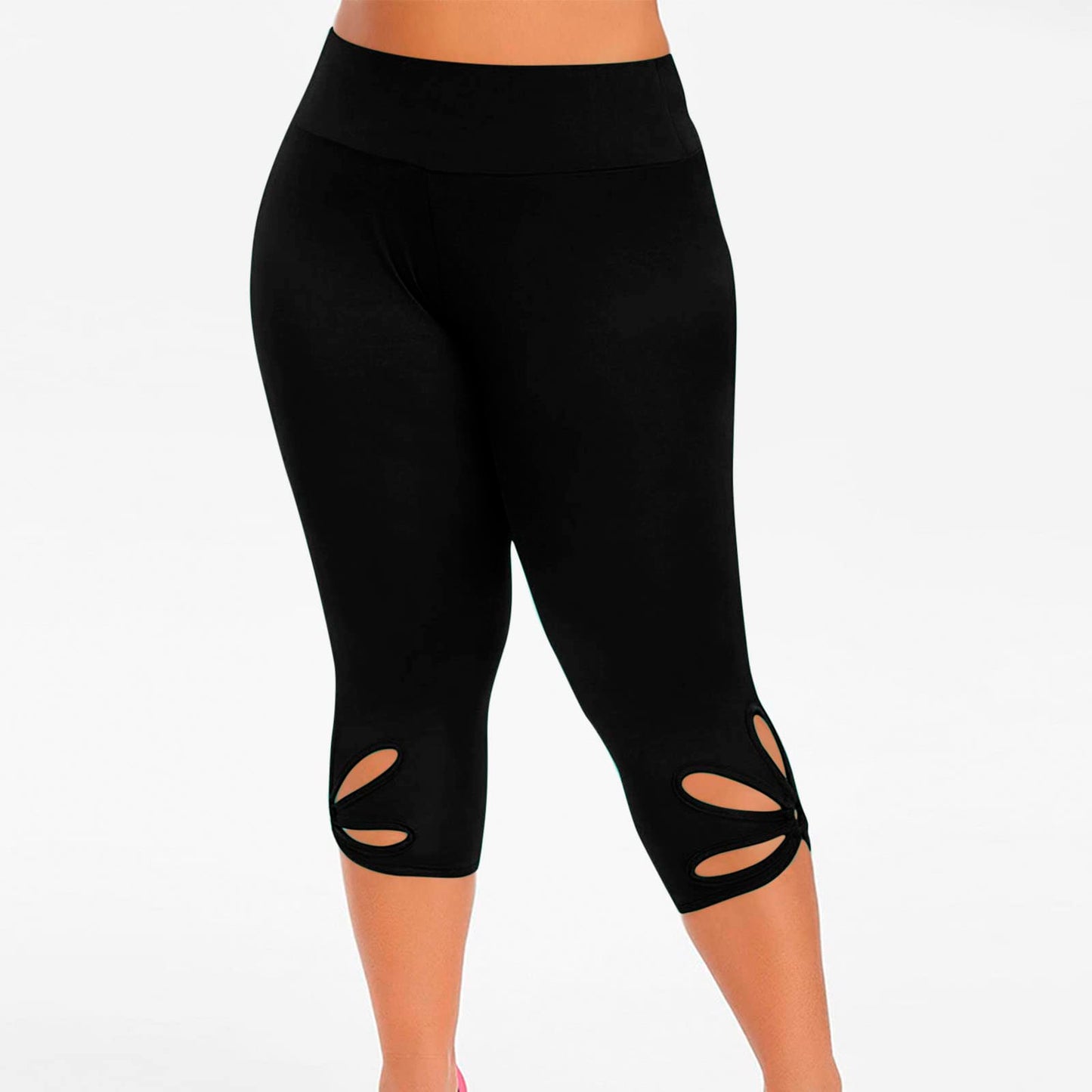 YMADREIG Lightning Deals of Today Prime Capri Leggings for Women 2024 Casual Summer Cropped Pants Stretch Slimming Workout Yoga Pants Hollow Out Leggings