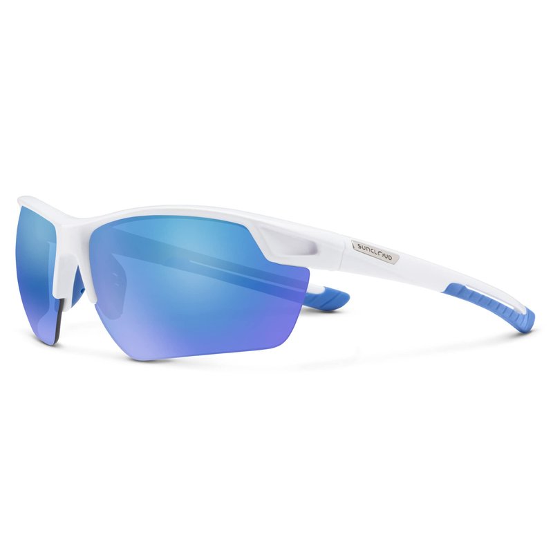 Suncloud Contender Polarized Cat-Eye Sunglasses – 100% UV Protection – Comfortable Fit, Trendy Design – for Men & Women – White + Polarized Blue Mirror Lenses