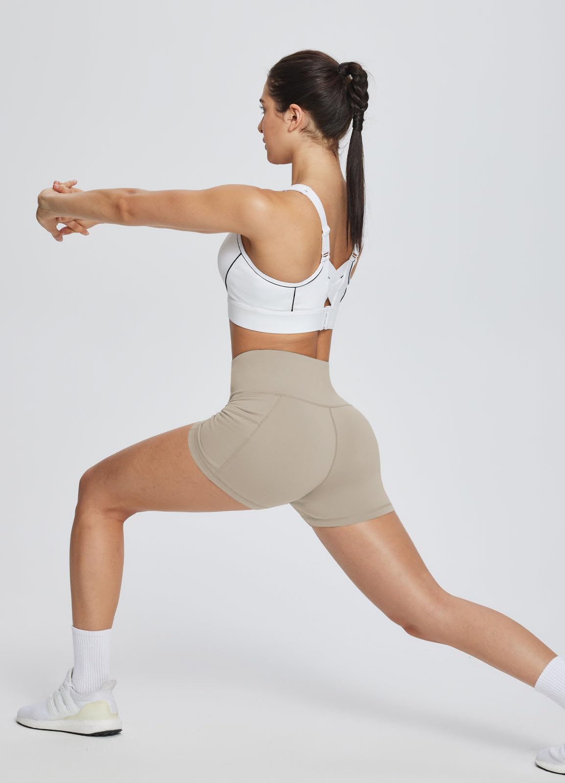baleaf Gym Shorts Women 3" Biker Workout Yoga Spandex Running Volleyball Tummy Control Compression with Pockets Khaki L