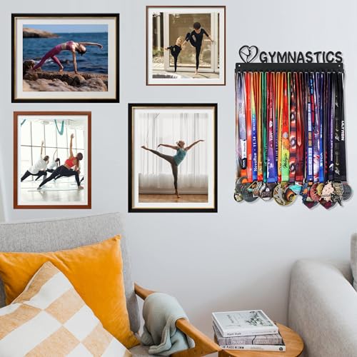 Goutoports Medal Holder Display Hanger Rack Frame for Sport Race Runner-Running Medal Hanger Display-Sturdy Black Steel Metal Over 60 Medals Easy to Install-HOL40