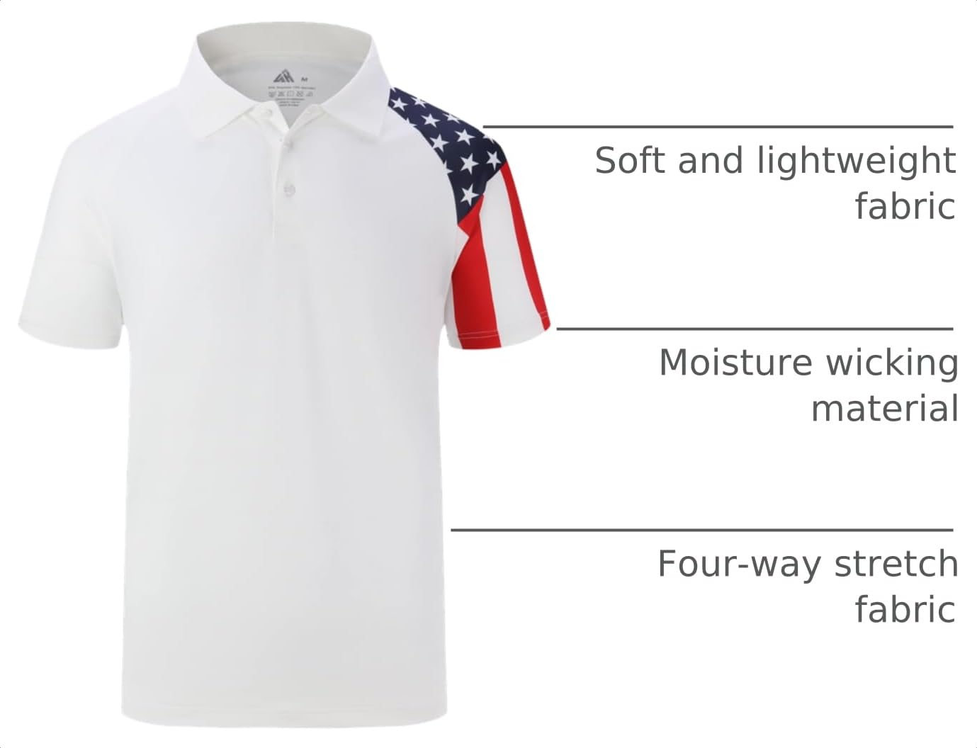 ZITY Men's Flag Golf Polo Shirts Short Sleeve Tactical Collared Shirt Men Outdoor Moisture Wicking Shirts White Medium