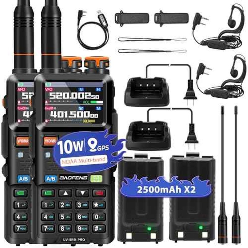 BAOFENG 5RM PRO 10W GPS Ham Radio Handheld, Long Range Walkie Talkies for Adults, UV-5RM PRO Multi-Band Two Way Radio with Rechargeable 2500mAh Battery, Type-C Charging, 640 Channels, 2 Pack