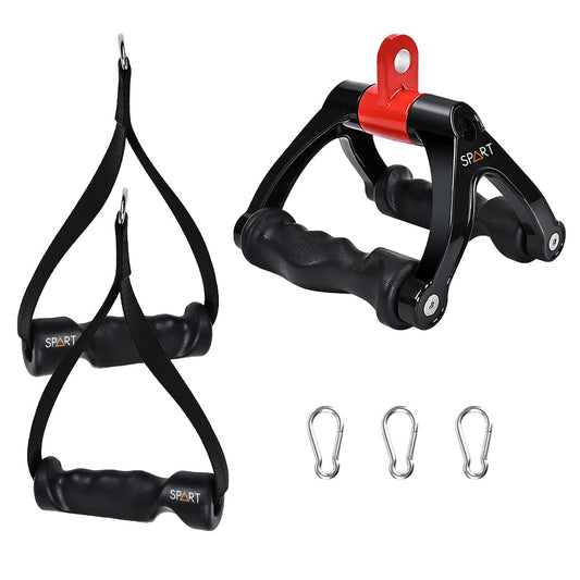 SPART Ergonomic Double D Handle and Heavy Duty Exercise Handles (Set of 2) Cable Machine Attachments, with Anti-Slip Natural Rubber Grips and Carabiners for Cable Machine Pulleys and Strength Workout