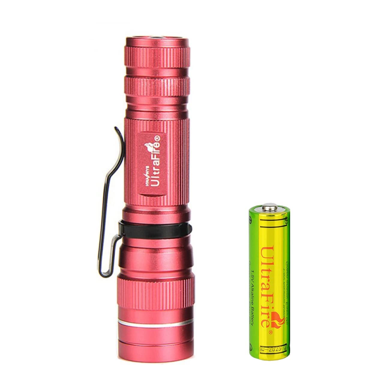 ULTRAFIRE Small Tactical LED Flashlight with AA Battery, 300 Lumens 3 Modes Adjustable Focus Bright Mini EDC Flashlight for Kids Camping Outdoor, J3 (Pink)