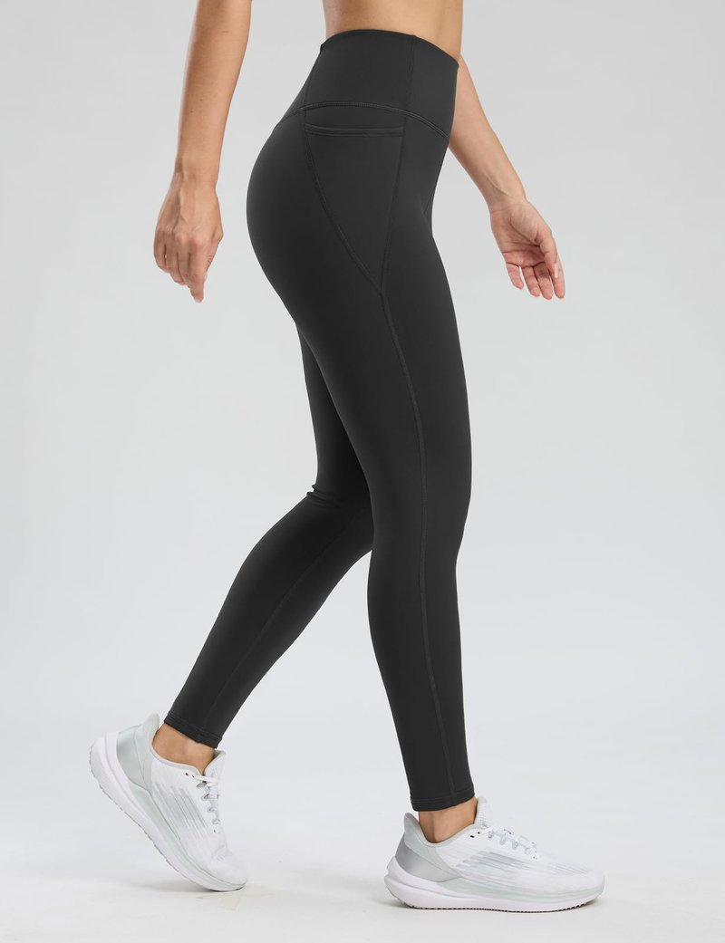 Seamaid Women's Fleece Lined Leggings with Pockets 27" Water Resistant Winter Thermal Warm Pants Running Hiking Black L