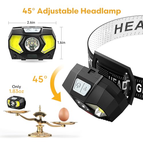 Eirnvop Headlamp 2 Pack,1500 Lumen Bright LED Head Lamp with 7 Modes, Head Lights for Forehead with Red Light, IPX5 Waterproof Head Light for Adults and Kids Camping Running, 6AAA Batteries Included