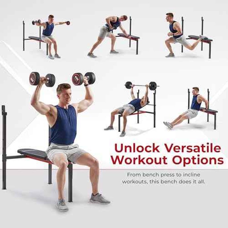 Sunny Health & Fitness Compact Premium Incline Bench Press Bar Rack Set & Optional Leg Extension Developer, Preacher Curl for Solid Strength Training Home Gym