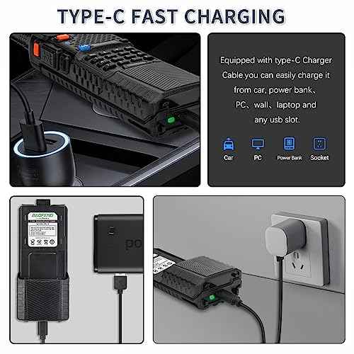 BAOFENG UV-5R Battery 3800mAh USB-C Charging Extended High Capacity Ham Radio Battery UV5R BF-8HP UV-5R Series Radios with Type-C Charging Cable,2Pack