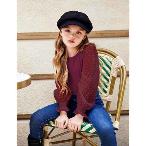 Arshiner Girls Long Sleeve Shirt with Ruffle Cuffs Polka Swiss Dots Kids Girls Pullover Shirts Cute Crewneck Girls Top