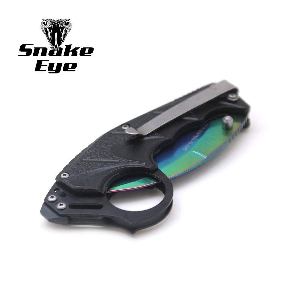 Snake Eye Tactical Everyday Carry Spring Assist Style Folding Pocket Knife EDC (Rainbow)