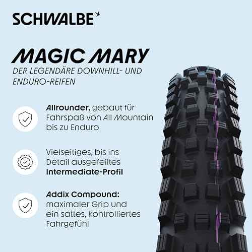 Schwalbe - Magic Mary Downhill and Enduro Tubeless Folding Bike Tire | 29 x 2.6 | Evolution Line, Super Trail, Addix Soft | Black