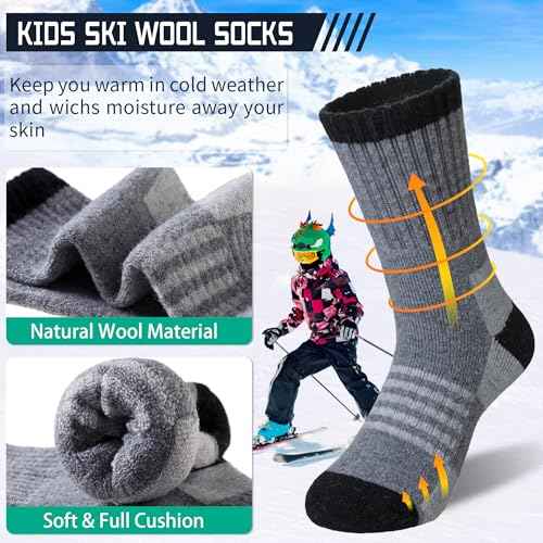DoSmart Kids Hiking Walking Socks, Boys Girls Toddlers Merino Wool Warm Wicking Cushion Crew Socks