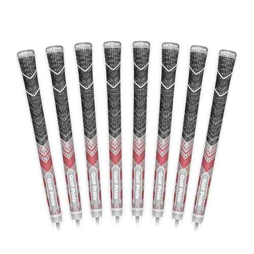 Golf Pride MCC Plus4 Golf Club Grip - All-Weather Hybrid Grip with Larger Lower Hand - Brushed Cotton Cord & Pebbled Texture - Grey/Red
