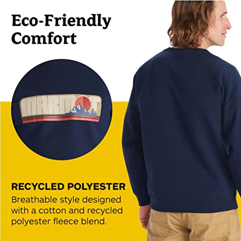 MARMOT Men's Montane Crew Sweatshirt - Screen Printed Graphic on Warm, Breathable, Eco-Friendly Cotton/Poly Blend