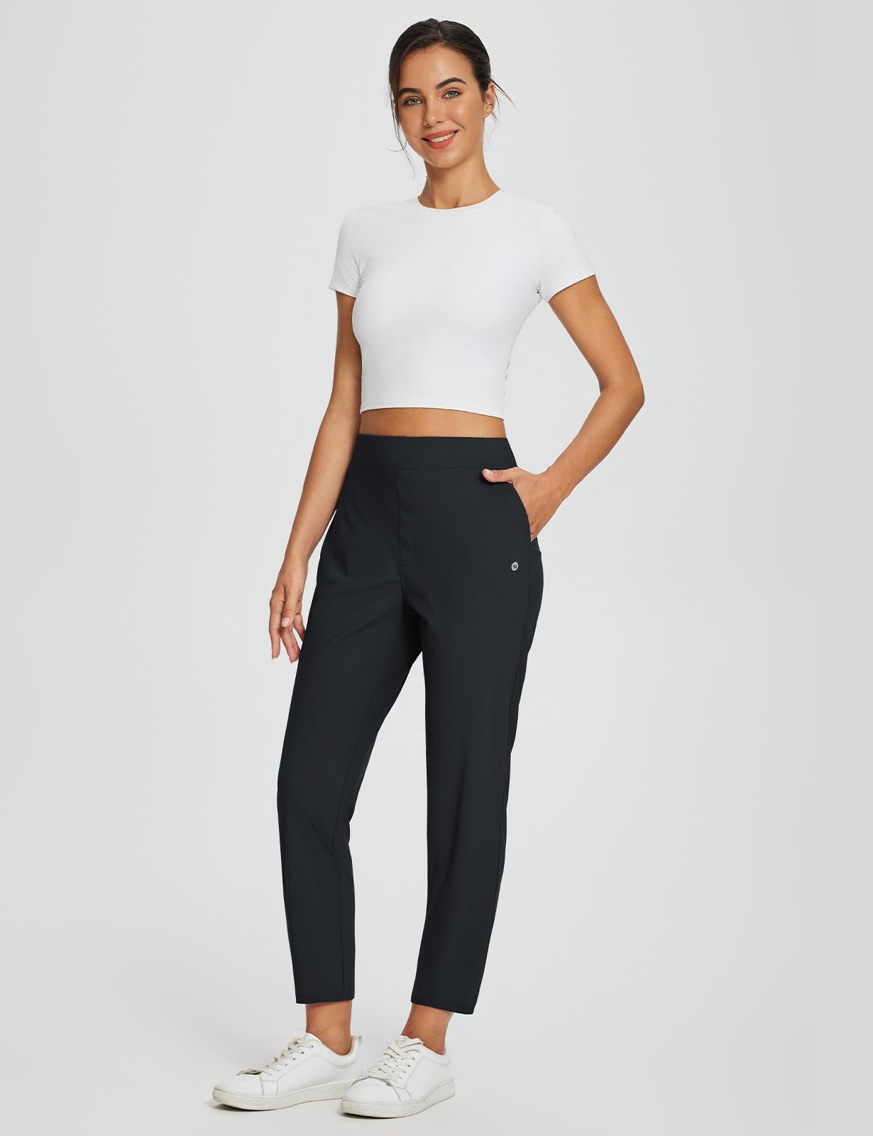 baleaf Womens Travel Pants Petite Stretch with Pockets Golf Ankle Dress Work Business Casual Slacks Fall Joggers Black L