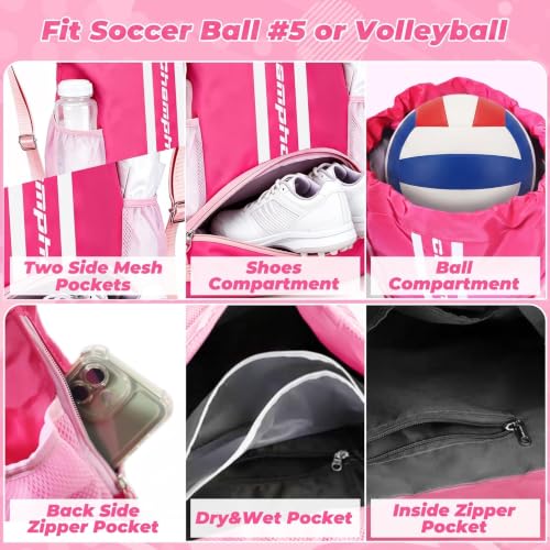 Pink & White Youth Soccer & Basketball Drawstring Backpack - Sports Bag for Girls