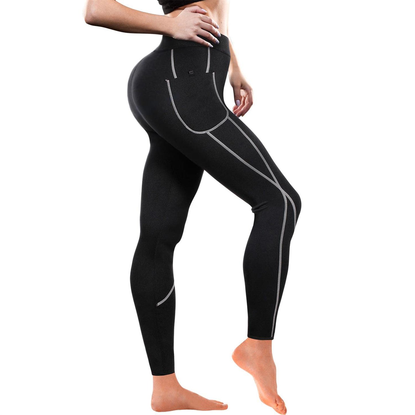 TrainingGirl Women Neoprene Sauna Leggings Sweat Shorts Weight Loss Workout Running Capris Slimming Compression Thermo Pants (Full Length Black, XL)