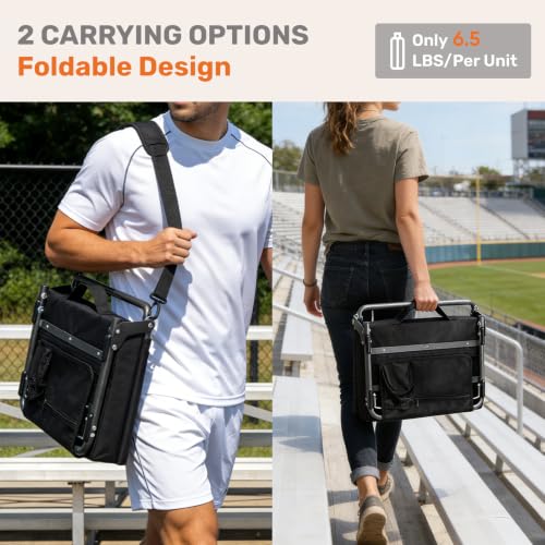 Sweetcrispy Black 2-Pack Stadium Bleacher Seats with Back Support, Portable Folding Design