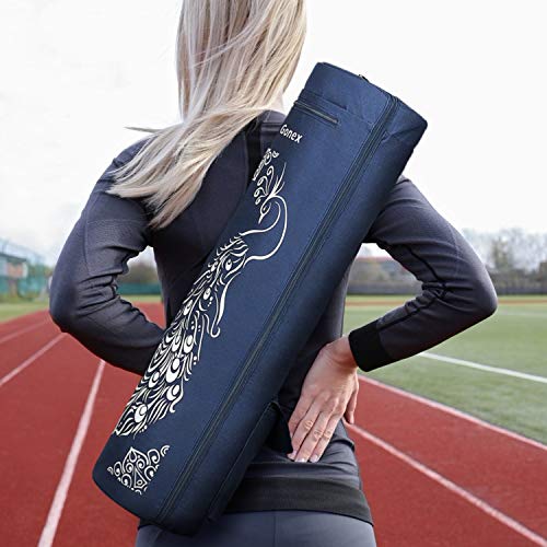 Gonex Yoga Mat Bag, Yoga Mat Carrier Full-Zip Exercise Yoga Mat Carry Bag for Women Men with 2 Multi-Functional storage Cargo Pockets Extra Wide Adjustable Shoulder Strap, Peacock Dark Blue