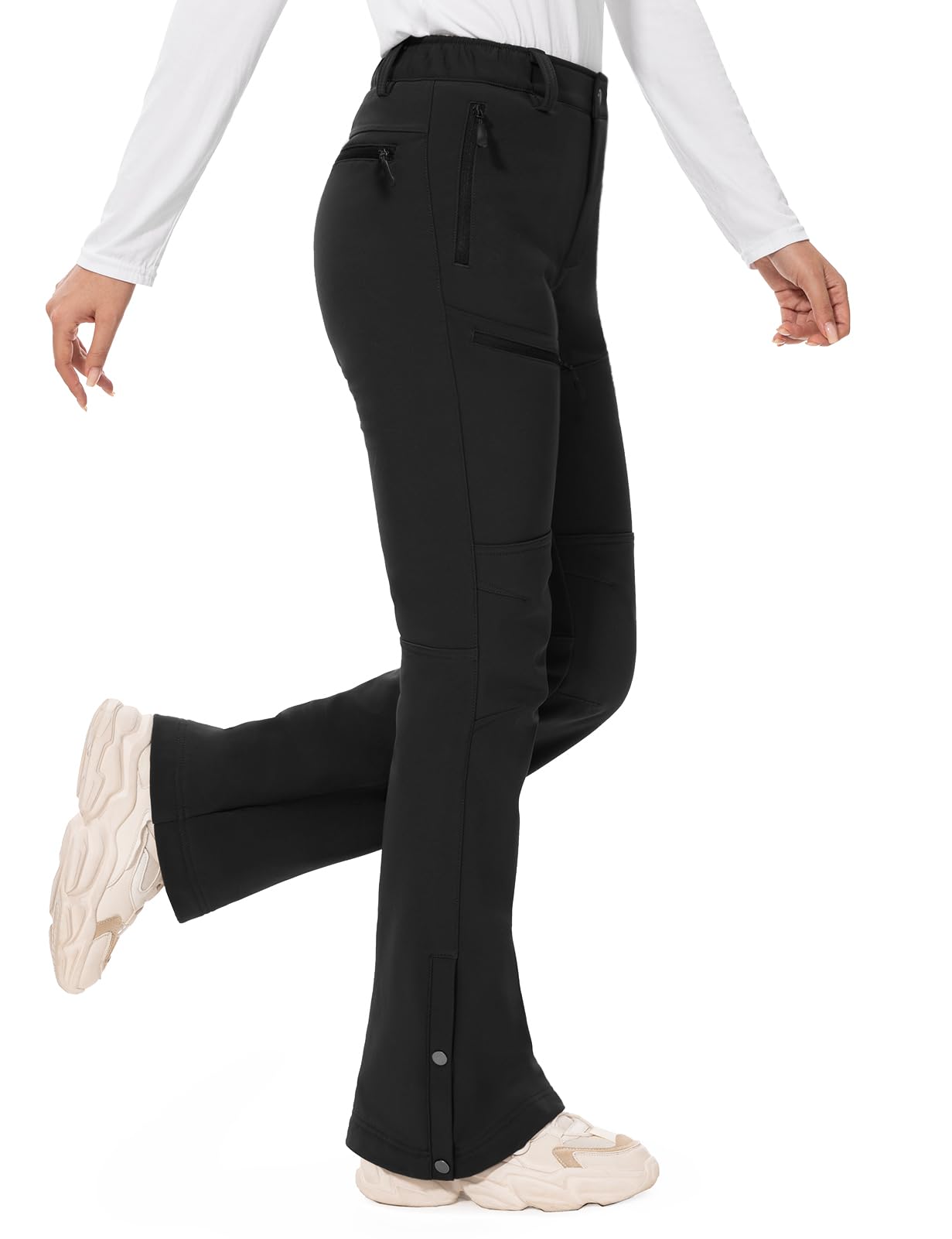 Hiauspor Womens-Snow-Ski-Pants-Fleece-Lined-Water-Resistant Insulated Thermal Flare Warm for Snowboard Winter Hiking(Black, 8, 31")