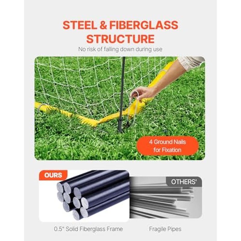 VEVOR Portable Soccer Goal, 12 x 6 ft Large Practice Soccer Net, Steel Fiberglass Structure Training Goal Set with Carry Bag, All-Weather Outdoor Use, for Backyards, Parks, School Fields