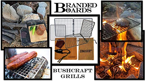 Branded Boards Portable Bushcraft Stainless BBQ Large Cooking Grill Grate & Burlap Hemp Drawstring Bag. Camping, Campfires, Backpacking, Hunting & Fishing. (Large Grill & Bag ONLY)