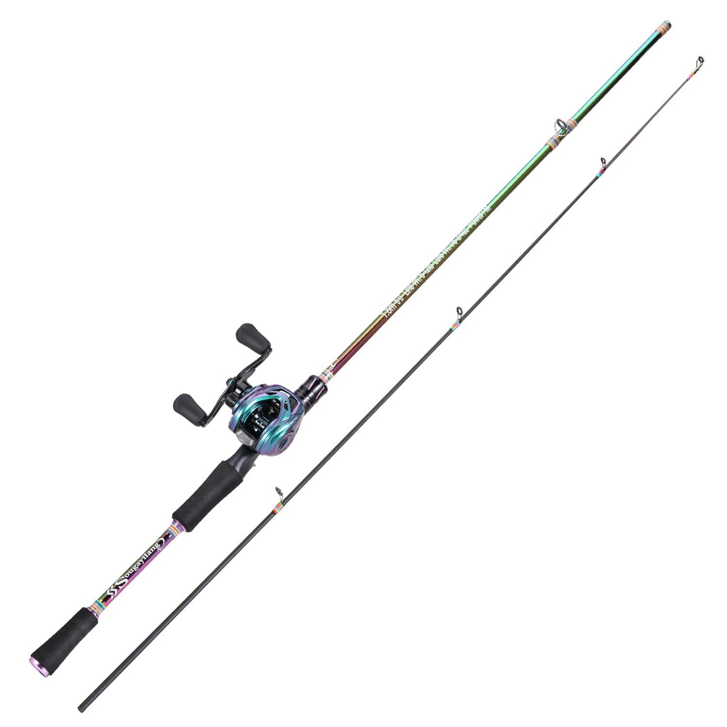 Souagyilang BaitCasting Fishing Rod Reel Combo,2 Pieces Medium Heavy Pole with Super Smooth Casting Gear Baitcster Combo (6.9ft Right Hand)