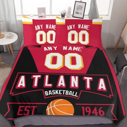 Custom Basketball Comforter Set,3 Piece(1 Comforter+2 Pillowcase)Comforter Set,Quilt Bedding Set for Basketball Fans,Personalized Name Number,Soft and Lightweight,Sports Basketball Bedroom Decor